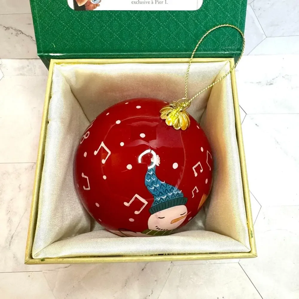 Pier 1 Imports Li Bien 2018 Glass Christmas Ornament Red Snowman Band in Box